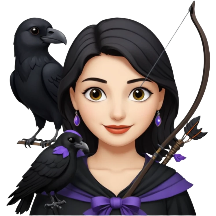 Alysanne Blackwood from Game of Thrones. She is known as black aly and is the Wife of Cregan Stark. I have her looking like Hande Erçel. Show her with a raven and a bow. Have her smirking, smiling, laughing emoji