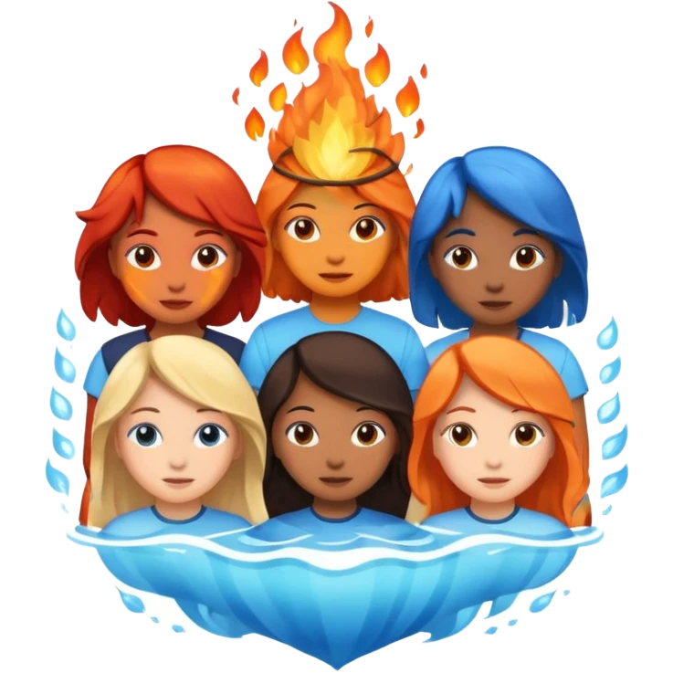 Generate 5 girls represented as 5 natural elements one fire , water , sky ,air , water emoji