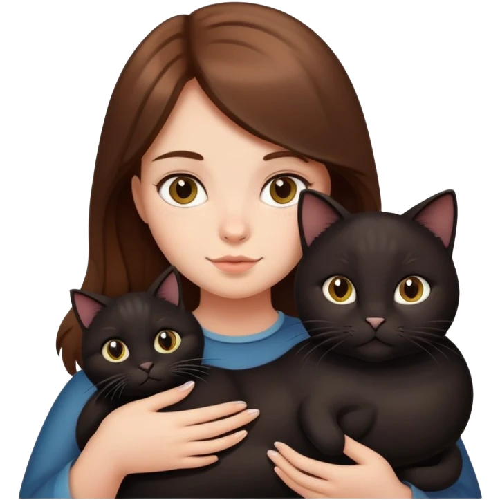 Brown-haired girl holding a fat black cat emoji