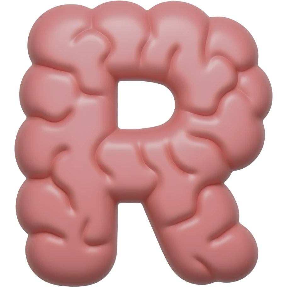 brain shaped letter R, one brain line slightly different pattern, barely noticeable, 3D cartoon emoji