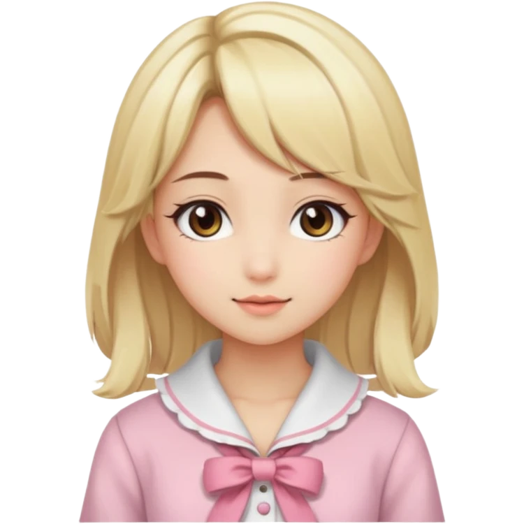 Cute anime girl with blonde hair and brown highlights and cute coquette clothes emoji