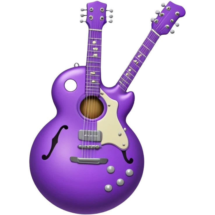 a purple Christmas ornament with a guitar emoji