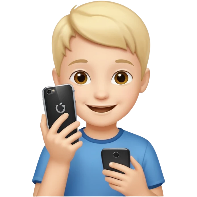 happy child with phone in hand emoji