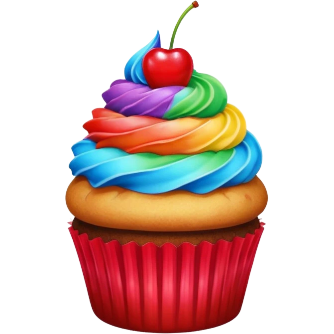 cupcake with rainbow frosting and a cherry on top emoji