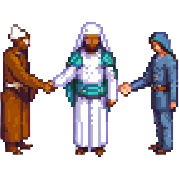 two men shaking hands, one of them is a religious figure emoji