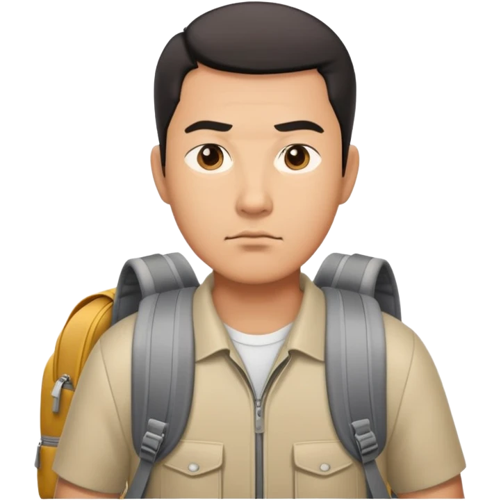 Asian airport dad with a serious face and backpack on emoji