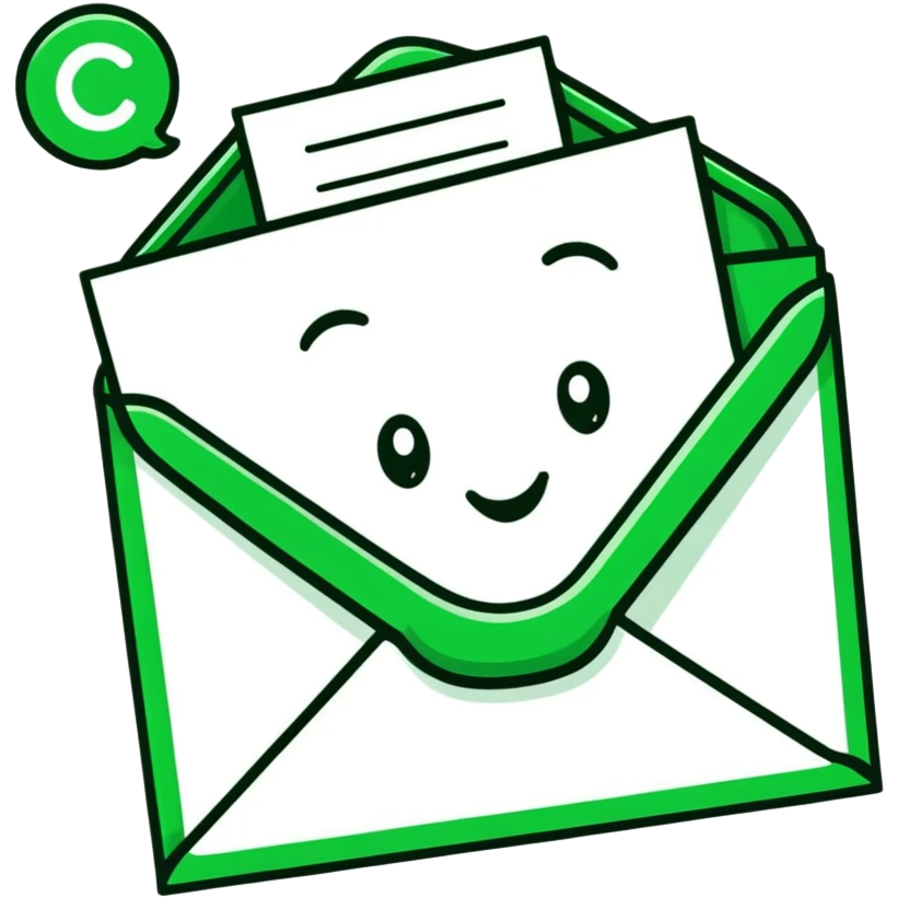 Minimalist Maya-inspired emoji showing happy face receiving a letter, white and deep green only, flat design, clean lines emoji