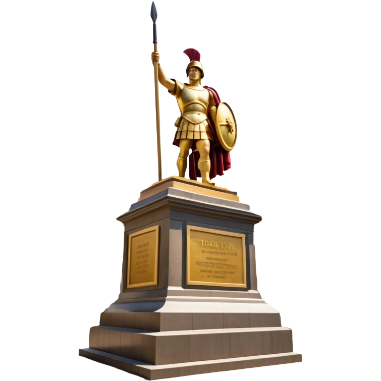 Cinematic Realistic Roman Soldier Statue at Botero Square Landmark Emoji, depicted as a striking, larger-than-life sculpture rendered with rich detail and dynamic, urban lighting. emoji