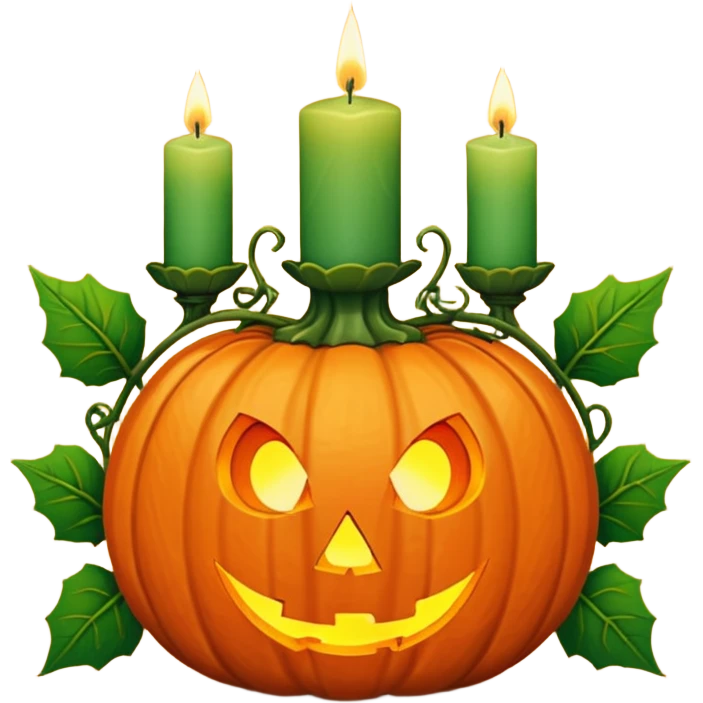 Pentacle pumpkin with candle on top and vines emoji