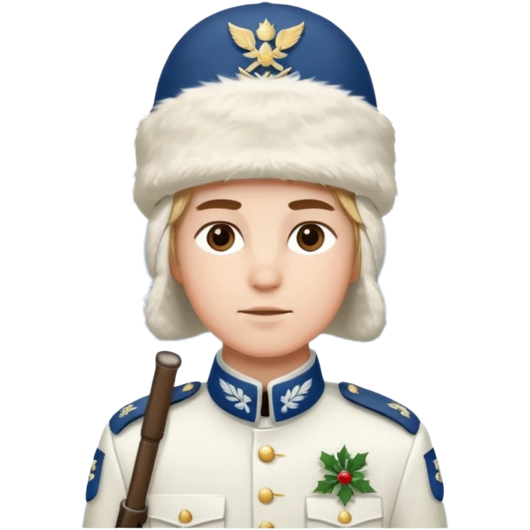 a Finnish soldier in a white uniform in a snowy landscape emoji