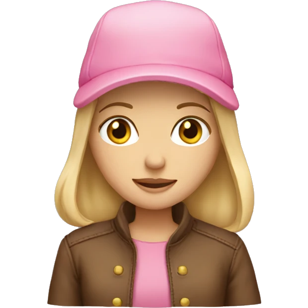 Blond girl brown jacket pink hat emoji
