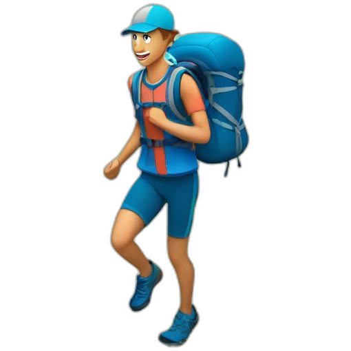 trail runner with cap and a Running Vest in a narrow path to the mountain emoji