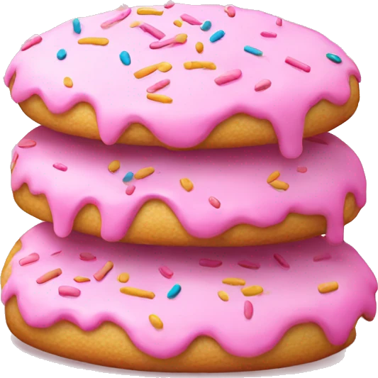 side view, pile of pink iced cookie with sprinkles emoji