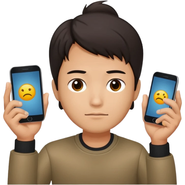 a chinese holding 1 smartphone with both hands in landscape mode(horizontally) on top of his forehead emoji