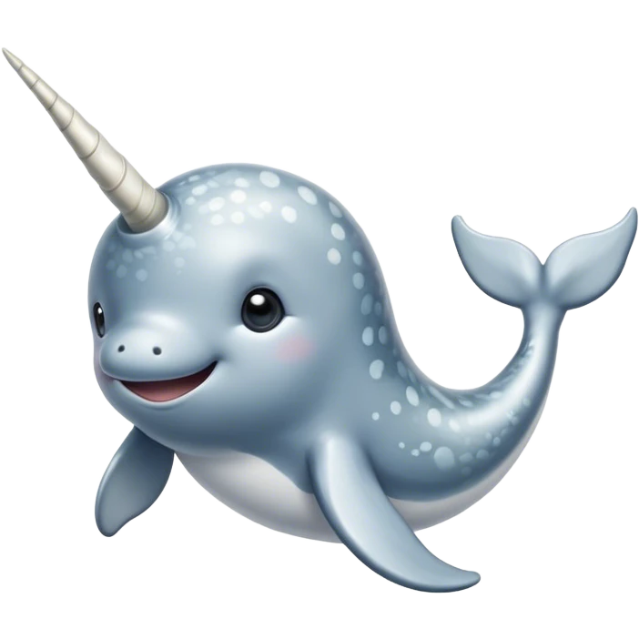 Cinematic Noble Cute Narwhal Portrait Emoji, Poised and graceful, with a streamlined, gently curved body clad in mottled, silvery-gray skin, accented by a long, spiraled ivory tusk and wide, expressive eyes radiating playful intelligence, Simplified yet sharp and sophisticated features, highly detailed, glowing with a cool, frosted ocean glow, high shine, intelligent and enigmatic, stylized with an air of whimsical marine majesty, focused and graceful, soft glowing outline, capturing the essence of a watchful and confident cute narwhal that appears ready to glide out of the screen with effortless charm! emoji