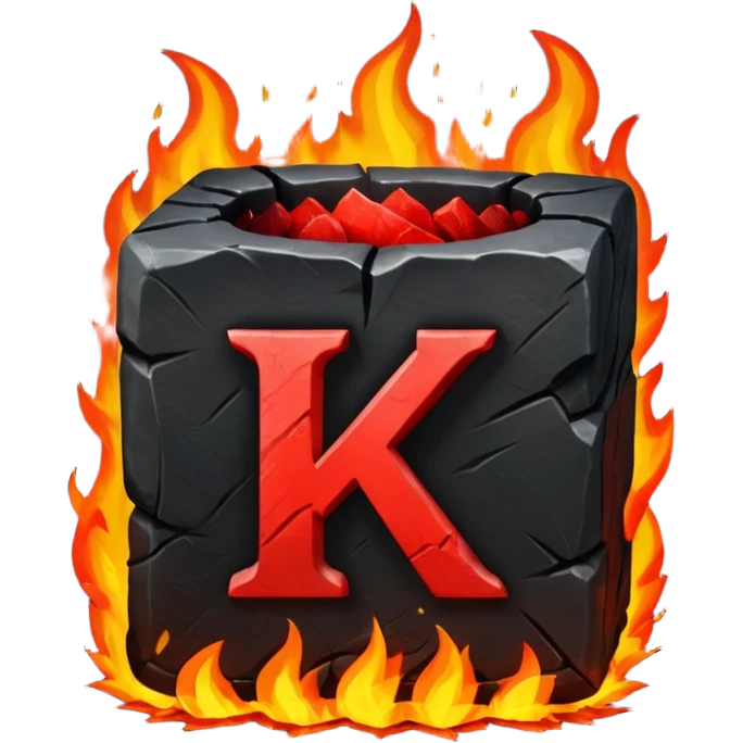 burning coal square with letter K chiseled into it emoji