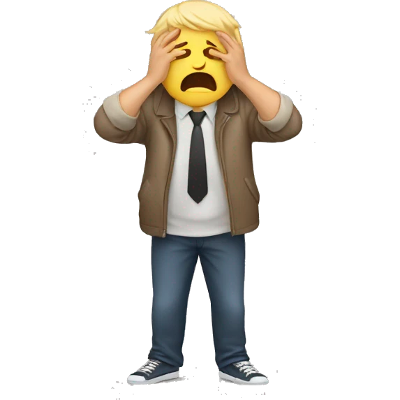the man is frustrated and throws his hands over his head emoji