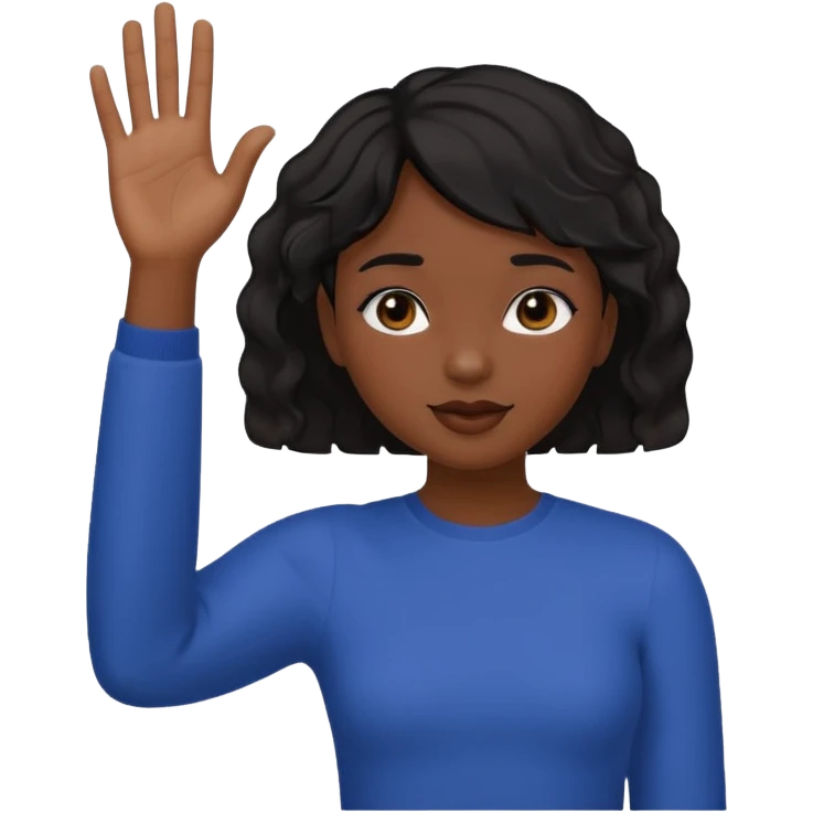 فتاة سمراء البشره ذات شعر قصير مموج ترفع يدها اليمين 🫷🏻هكذا وتعمل حركات ببوجها نفس الاموجي 😜 emoji