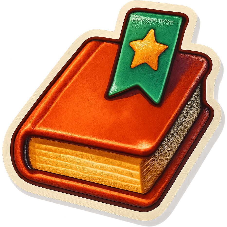 book with bookmark, retro stickers style, soft rounded shapes, expressive contours, vintage color palette, light paper texture, shadows and highlights, transparent background emoji