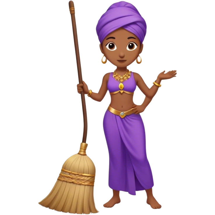 genie cleaning up, genie with a broom, genie sweeping the floor, no artifacts, no extras, purple clothing emoji