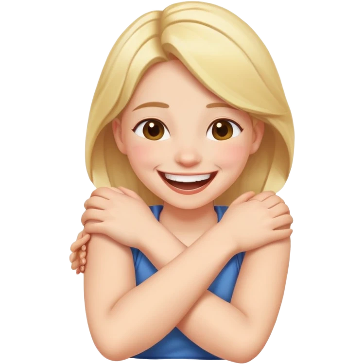 girl with crossed arms around the neck laughing  emoji