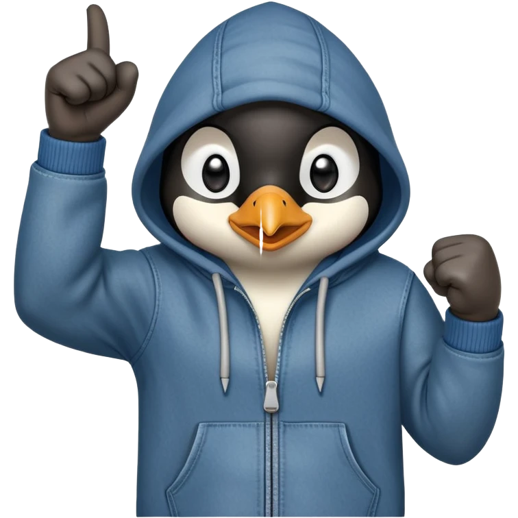determined anthropomorphised penguin in a hoodie and jeans doing a fist pump emoji