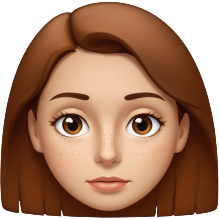 Una mujer morena con pelo castaño ojos medios chinos labios el de arriba delgado y el de abajo grueso nariz pequeña pocas pecas un lunar en al lado del labio y otro en la ceja hizquierda  cejas medias gruesas con  poco pelo  emoji