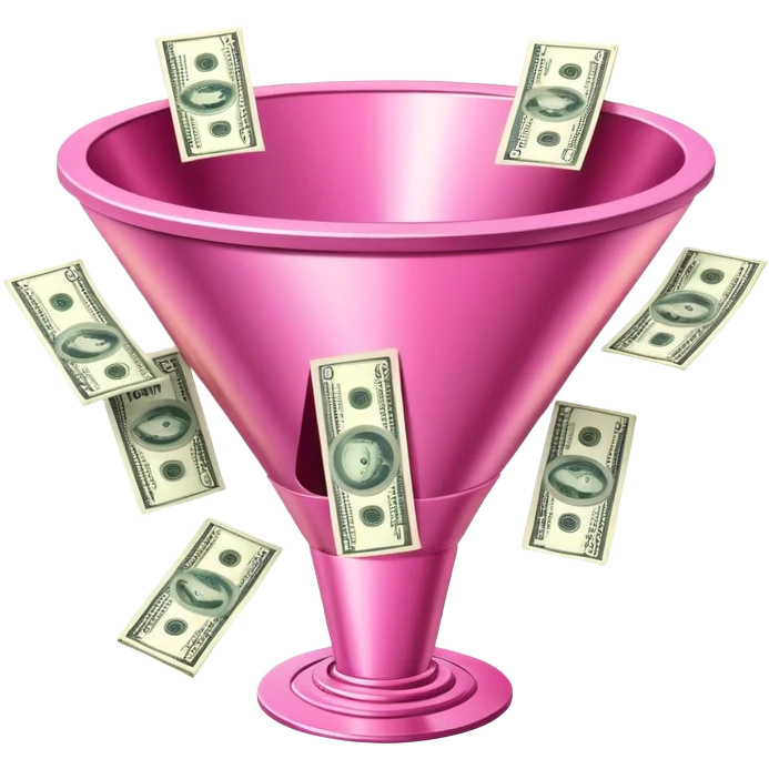 pink sales funnel with dollars inside emoji