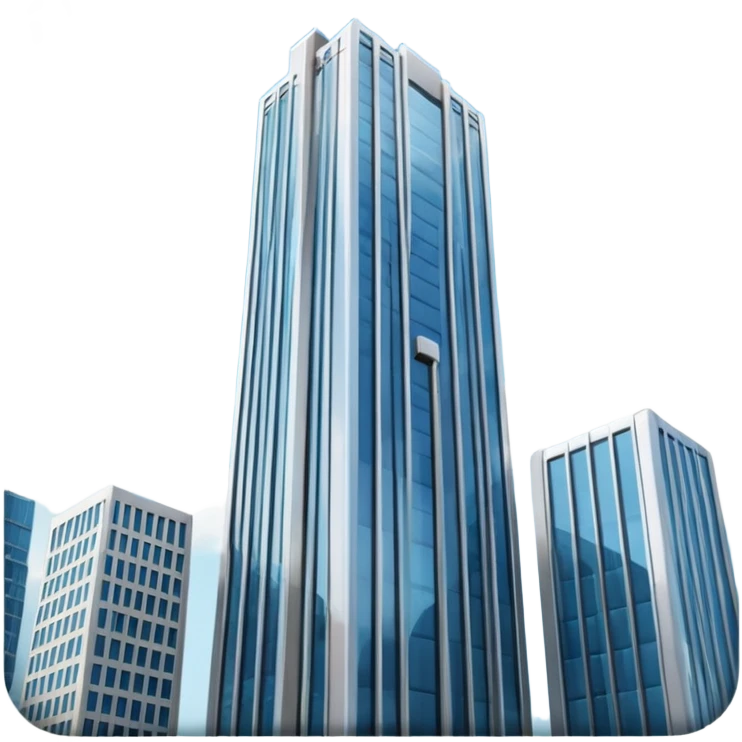 A 3D cartoon skyscraper reaching into the sky, clear blue background, soft sunlight, Memoji-style realism. emoji