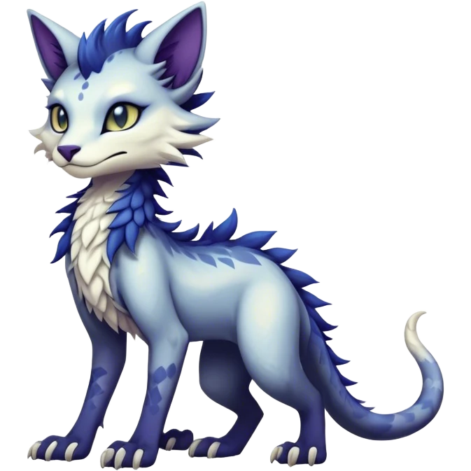 Kawaii dark edgy fantasy ethereal feline-vernid-sergal-fursona animal creature with a tufted tail full body with intricate markings  emoji