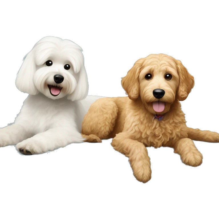 Maltese and goldendoodle on a couch  emoji
