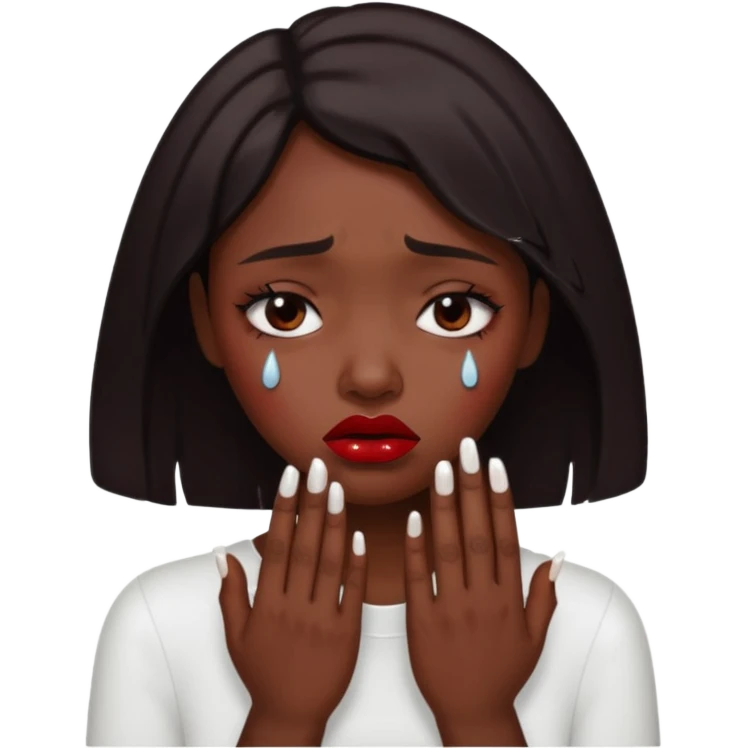 dark skin girl, dark red lipstick, nails very beautiful crying emoji