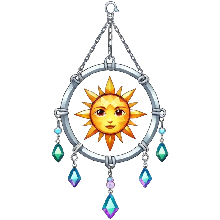 Hanging chained sun-catcher with iridescent crystal gemstones  emoji