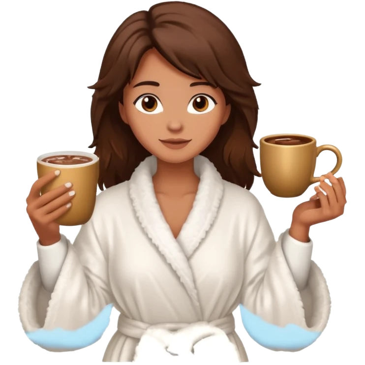 {
      "type": "human",
      "look": "fluffy robe woman, messy hair, holding cup of cocoa",
      "description": "a woman in a fluffy robe with messy hair, holding a cup of cocoa"
    } emoji
