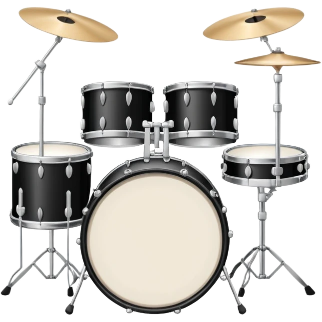 Minimalistic flat vector icon, iOS style, thin black contour on white background. Drum set with two drumsticks above. Clean, no text, no shadows emoji