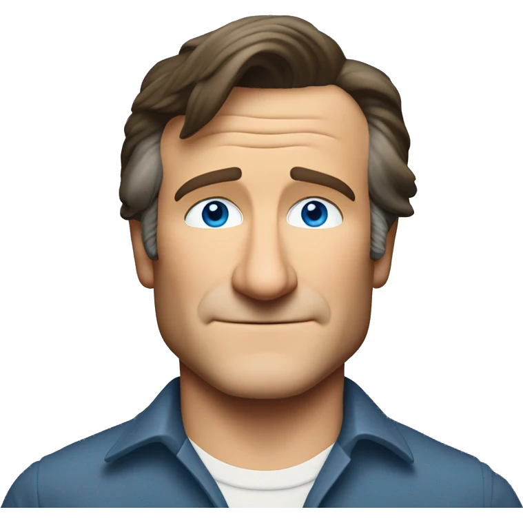 young, blue eyes, brown air, mullet hairstyle robin williams emoji