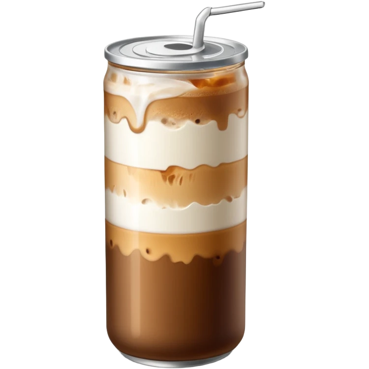 A tall transparent can of iced latte with a silver pull-tab lid. Brown coffee on top with ice, smooth white milk in the middle, and a light amber syrup layer at the bottom. “MAISON MOKA” written vertically in white on the can.

 emoji