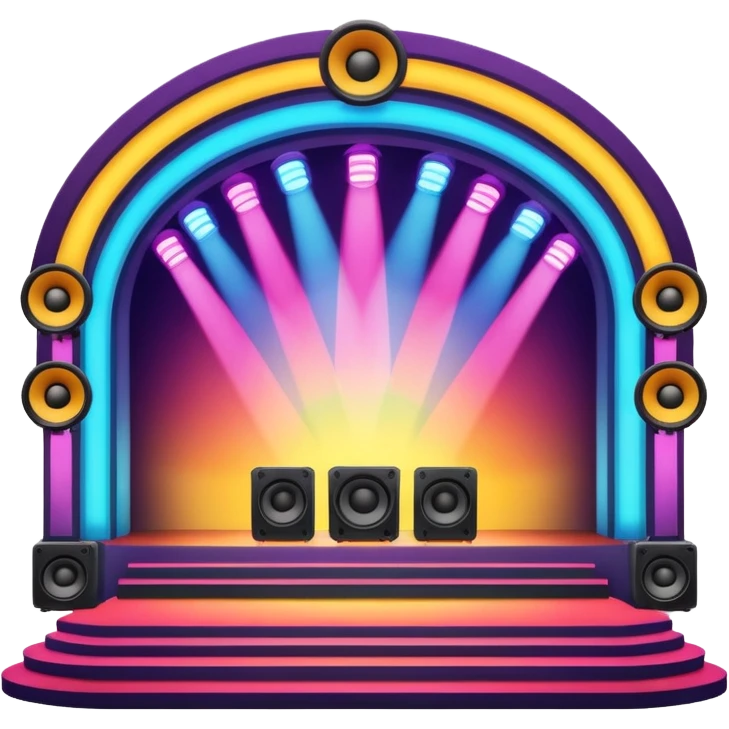 concert stage with colorful lights and speakers emoji