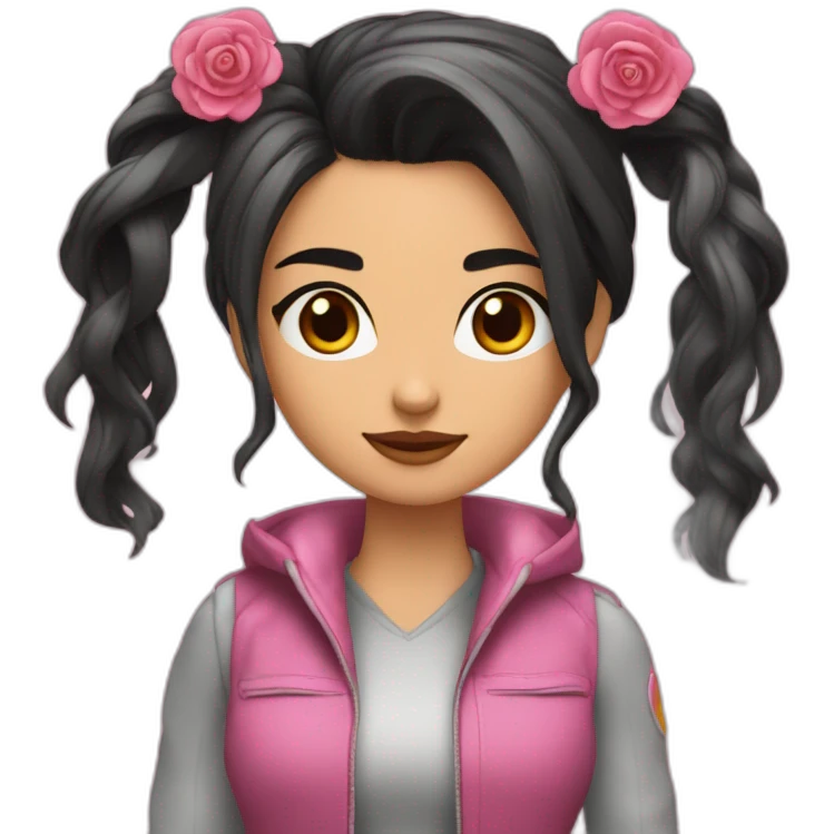 Chica morena con pelo más largo del lado derecho con mechas rosas emoji