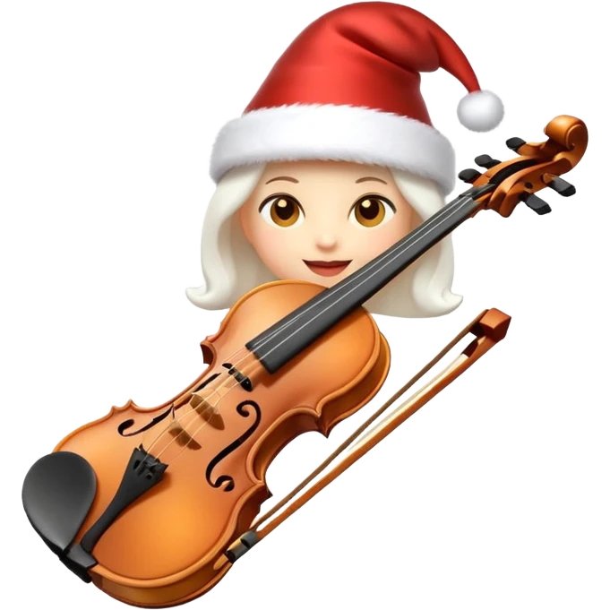 A sleek, elegant, pure white animated violin emoji wearing a festive New Year hat on top, sparkling details, soft glow, premium cartoon style, high resolution, 3D-like shading, cheerful and cute, perfect for Telegram sticker or emoji, minimalistic background emoji