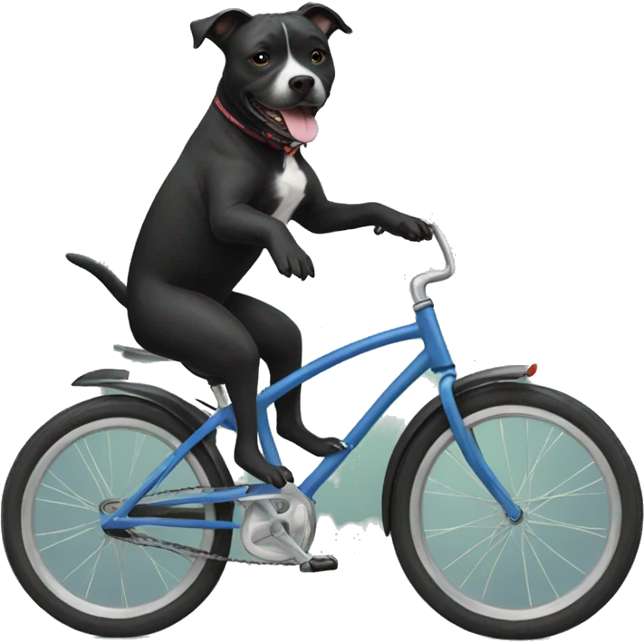 black staffie dog riding a bike emoji