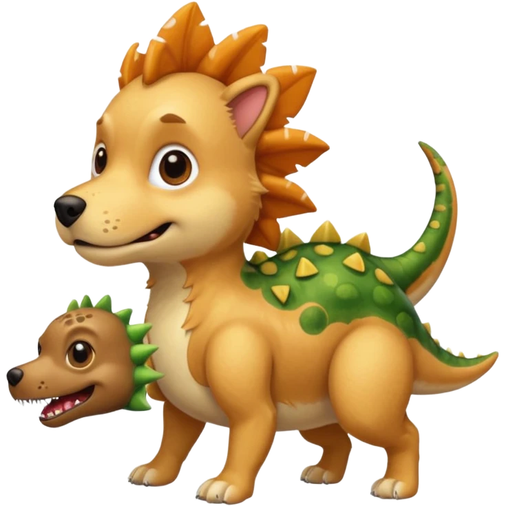 een killer golden retriever in een dino kostuum dat een chihuahua in een dino pak vermoordt emoji
