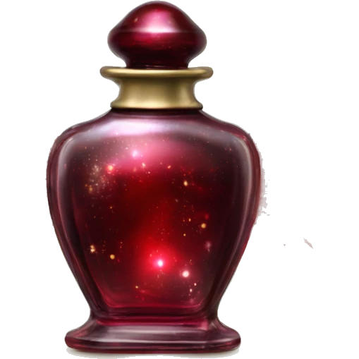 Dark red magic fairy sparkling old Antique oil perfume bottle with herbal and rose flowers emoji