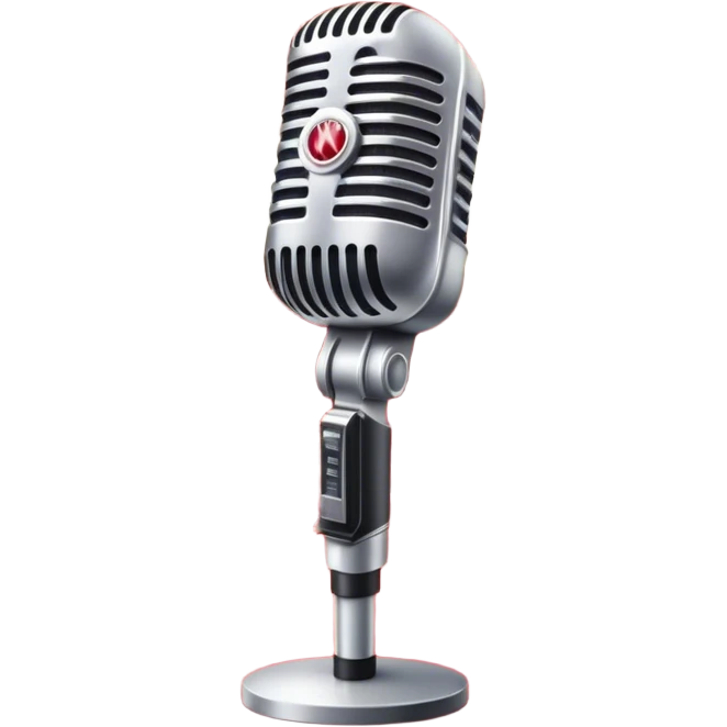 Create a glamorous and vibrant emoji that represents pop or stage vocal performance. The design should feature a vintage stage microphone on a red carpet, with a spotlight shining on it. The stage should be empty but illuminated with concert lights, creating an atmosphere of excitement. Add elements like a festive firework display and a sparkling costume with rhinestones. Surround the scene with a ribbon made of musical notes to symbolize the connection to music. Use bright colors like gold, red, and silver, with a touch of sparkle to convey the glamour and energy of pop vocal performance. The background should be transparent. emoji