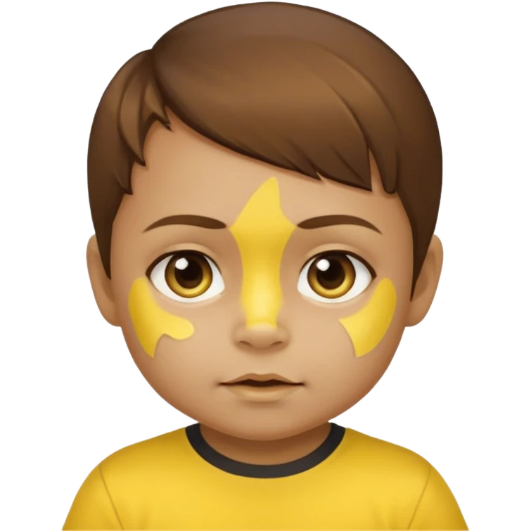 brown hair baby with yellow face paint and yellow shirt emoji