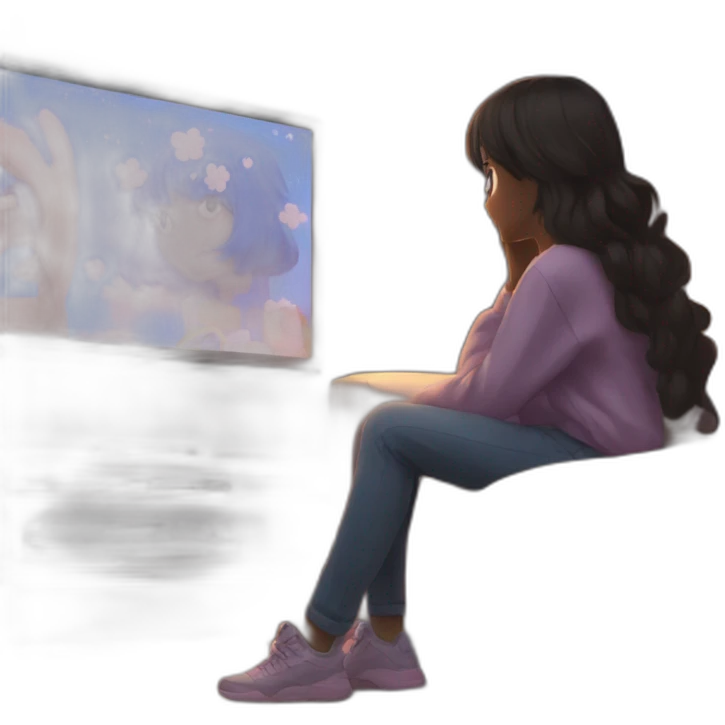 girl watching Anime on tv emoji
