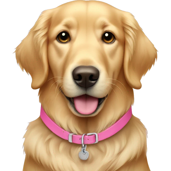 Light colored golden retriever wearing pink collar emoji