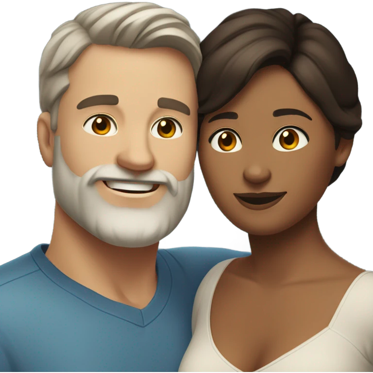 Dark haired white man with beard hugging beautiful woman with medium dark tan skin and short dark brown hair  emoji