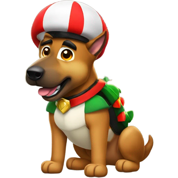 Belgian Malinois in a Bowser costume from Mario emoji