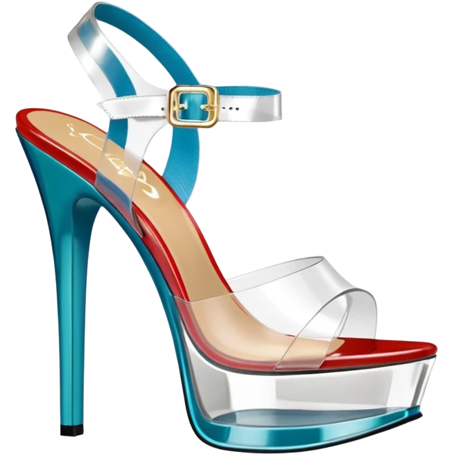 3D rendering, side view, Fabulicious brand, transparent clear vegan leather seductive style platform heel sandals emoji